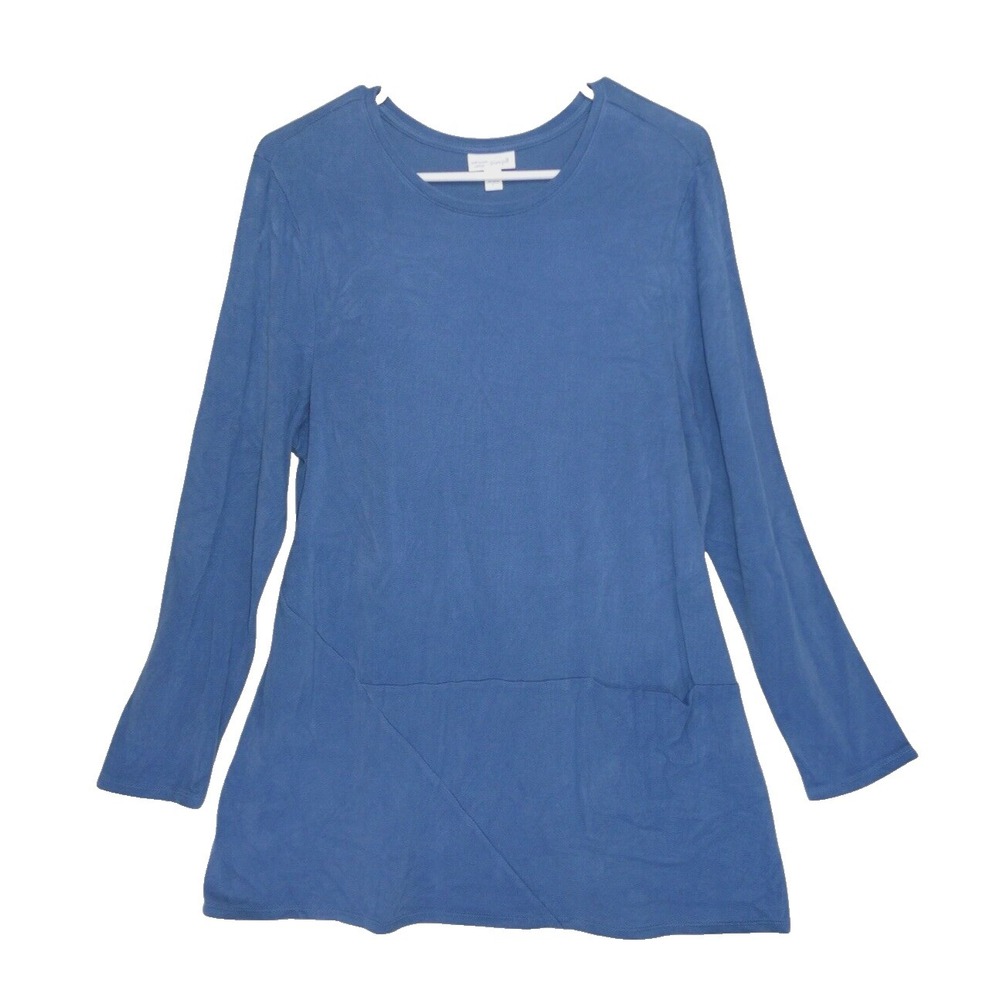 Pure J Jill Women Sz Large Blue Soft Touch Cotton L/S Pullover Tunic Top Minimal